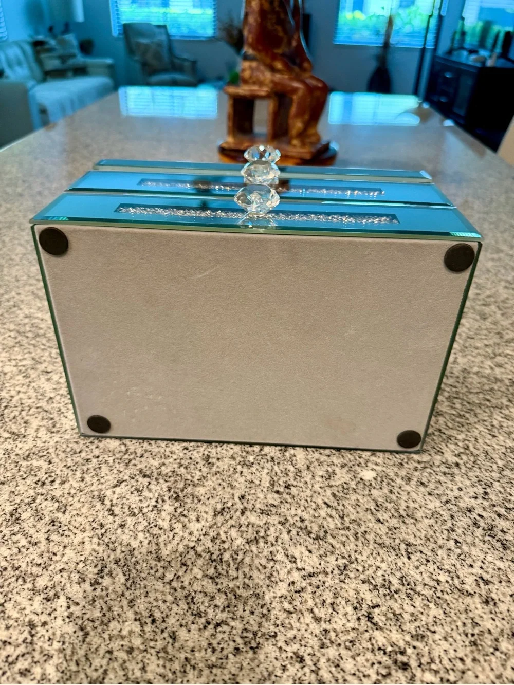 Silver Mirrored Jewelry Box with Crystal Accents - NEW